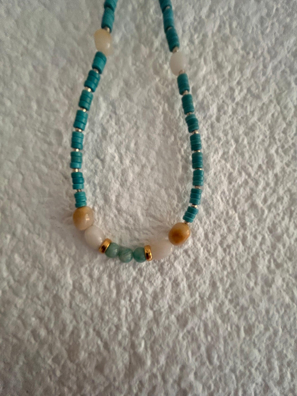 Collier BREAKSHORE – Turquoise & Topaze blanche – Fait main