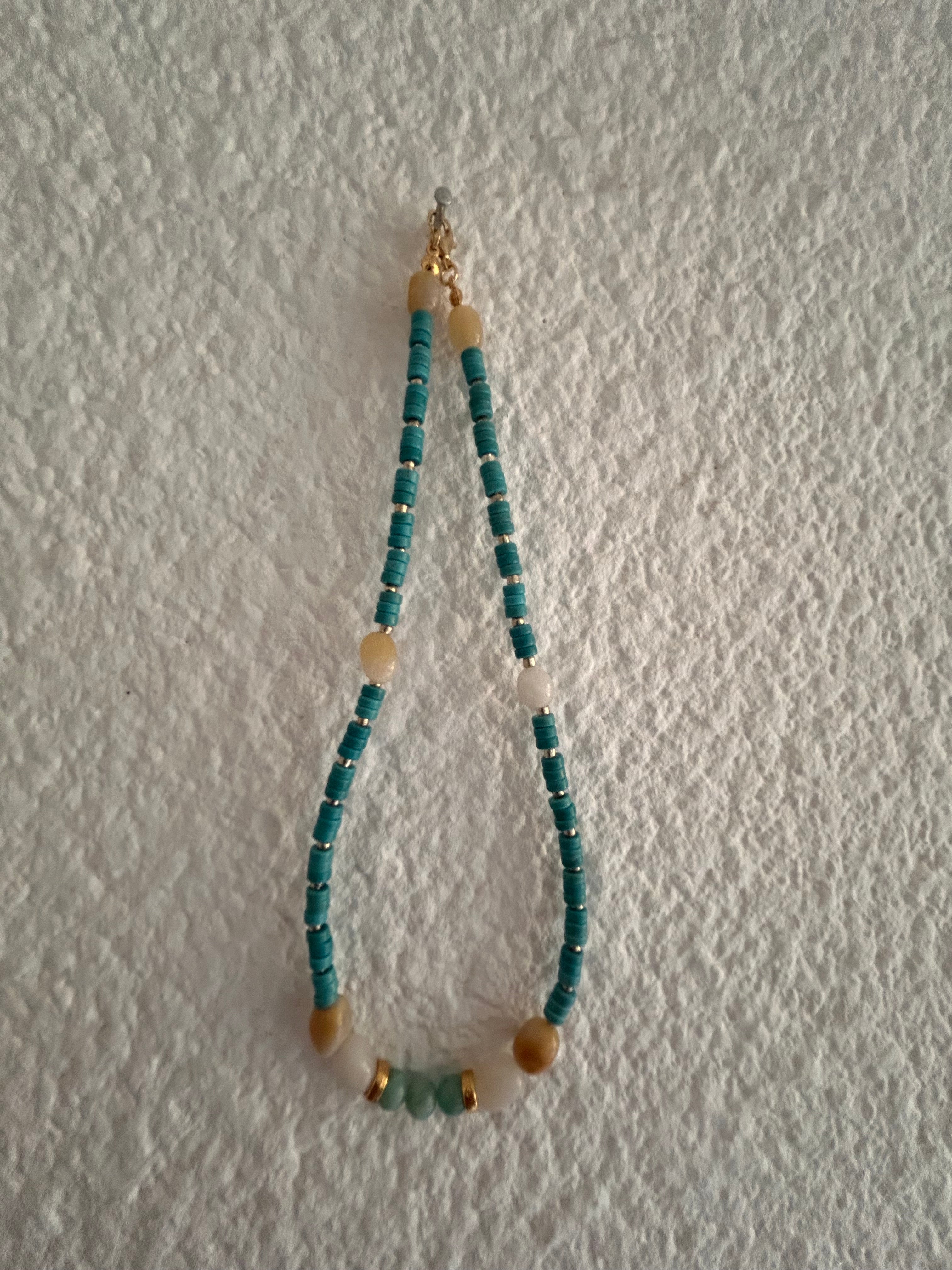 Collier BREAKSHORE – Turquoise & Topaze blanche – Fait main